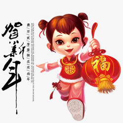 新年小女孩新年拿着灯笼的小女孩高清图片