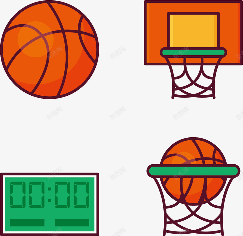 篮球上的物件矢量图eps免抠素材_88icon https://88icon.com 卡通版 卡通篮球场 场地 物件 篮球 篮球场 矢量图