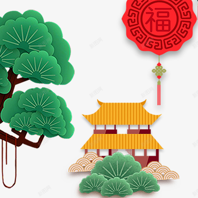 春节海报装饰背景植物png免抠素材_88icon https://88icon.com 中国风 吊饰 建筑 新年 新年海报 春节 春节海报 植物 福 装饰