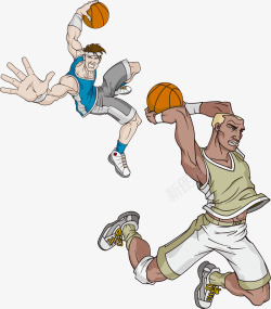 卡通人物扣篮篮球矢量图素材