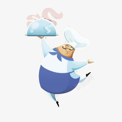 厨师插图卡通男厨师跳舞手托盘子插画高清图片
