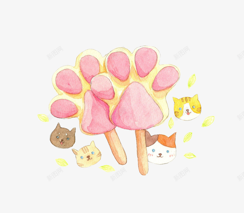 创意小猫爪印冰激淋png免抠素材_88icon https://88icon.com 冰激淋 创意 手绘 猫爪