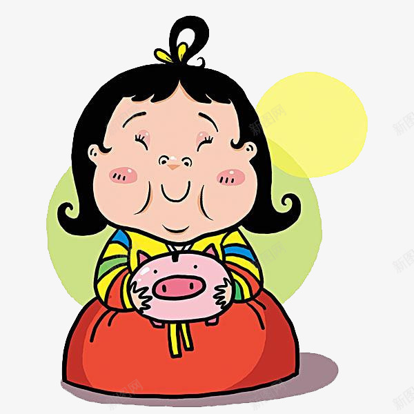 韩国小女孩png免抠素材_88icon https://88icon.com 卡通 女生 存钱罐 小猪 手绘 红色 韩服 黄色