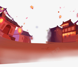 古典城镇红色中国风灯笼古镇高清图片