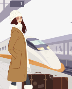 时尚插图冬日火车站站台素材