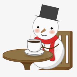 红围巾雪人卡通喝咖啡的雪人图高清图片