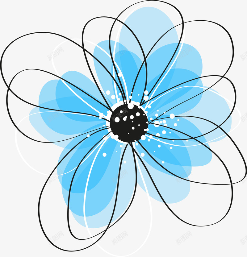 蓝色线条花朵png免抠素材_88icon https://88icon.com 水彩花朵 线条植物 绿色花朵 美丽花枝 花瓣 装饰图案