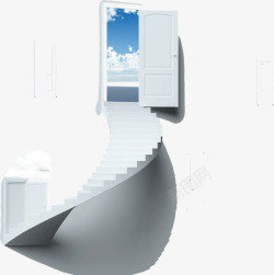 创意白色楼梯尽头打开门窗素材