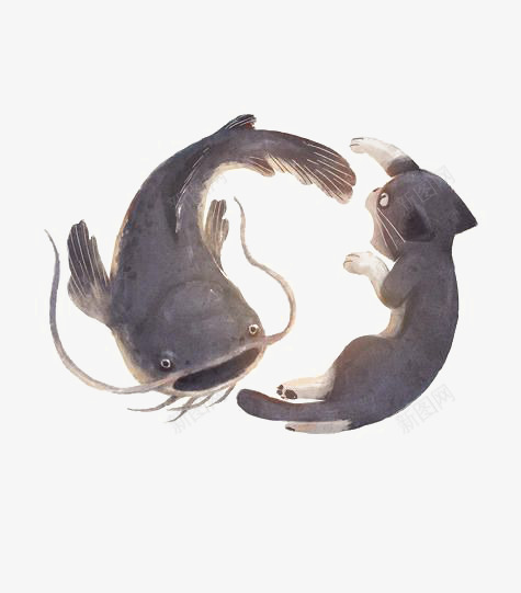 猫咪和鱼png免抠素材_88icon https://88icon.com 创意小鱼 卡通小猫 娃娃鱼 手绘小猫 鱼