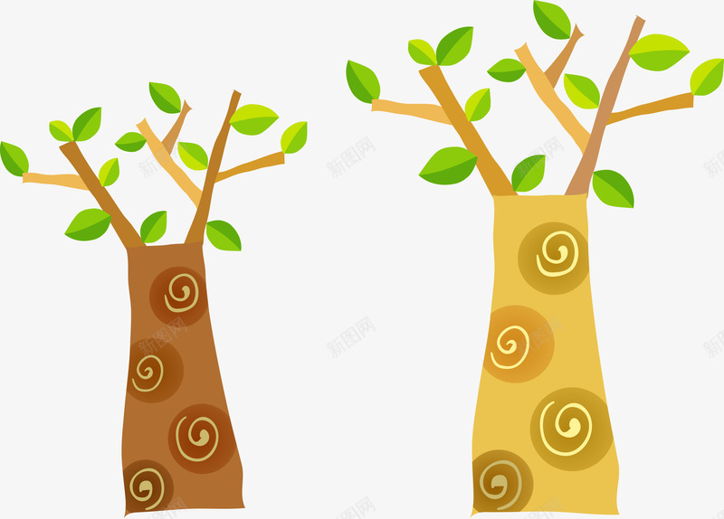 两棵大树png免抠素材_88icon https://88icon.com 卡通 大树 手绘 树木 装饰