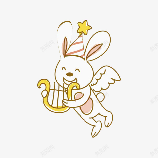 兔子天使png免抠素材_88icon https://88icon.com 兔子 天使 微笑 手绘 星星 条纹帽子 翅膀 金色竖琴