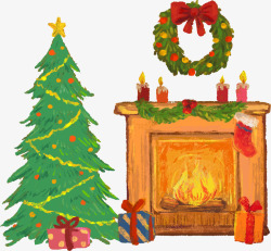 免抠圣诞火炉手绘上色圣诞火炉高清图片