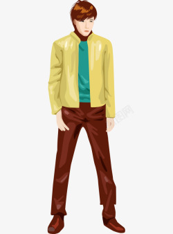 卡通手绘穿黄色夹克短发男人素材