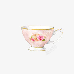 下午茶粉色手绘茶杯素材