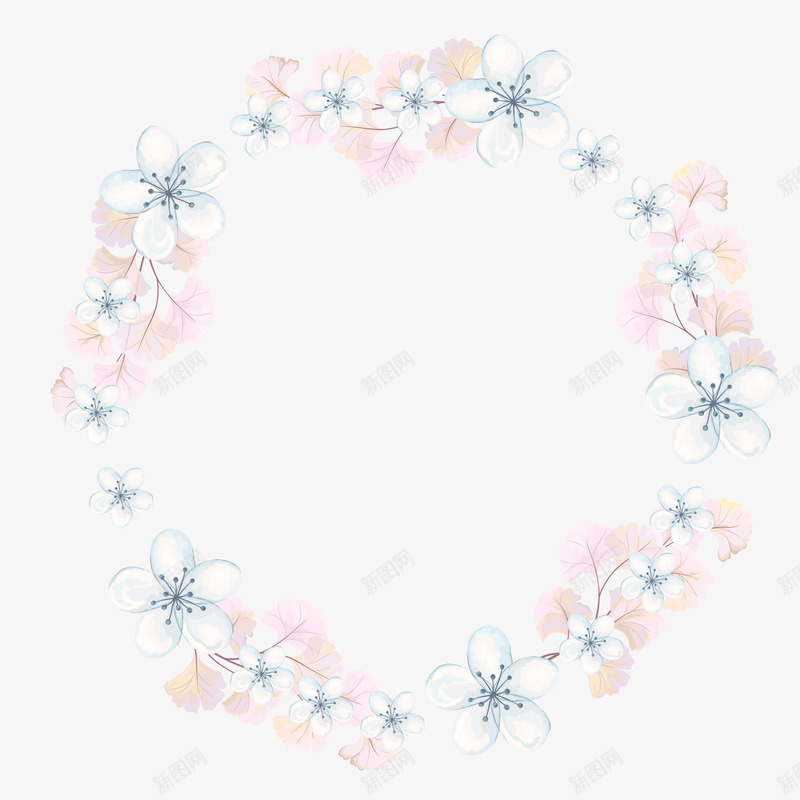 创意白色花朵花环png免抠素材_88icon https://88icon.com 手绘图 精美花环 美丽的 花卉 花朵 花环 装饰