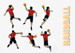 手绘六个打篮球的男士矢量图素材