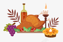 温馨感恩节火鸡节餐桌上丰盛食物素材