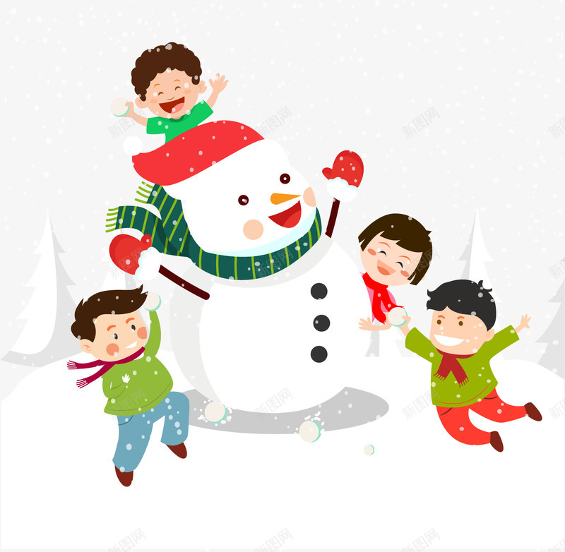 围绕着雪人玩耍的孩子png免抠素材_88icon https://88icon.com 圣诞帽子 圣诞节 圣诞雪人 孩子 玩耍 红色 节日装饰