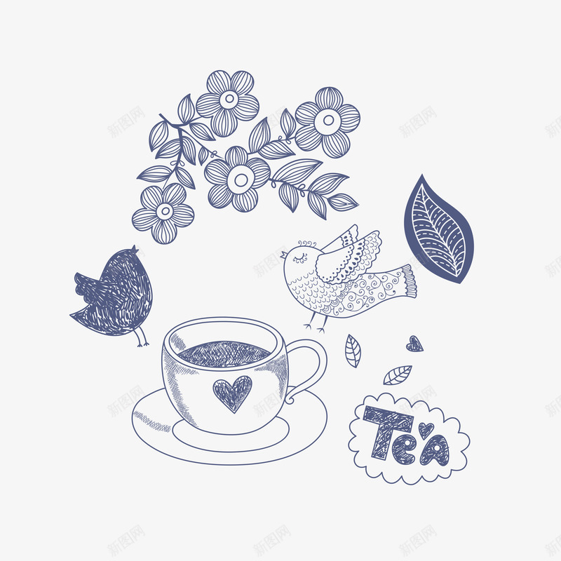 线描茶杯下午茶装饰psd免抠素材_88icon https://88icon.com TEA 小鸟 线描茶杯下午茶装饰 花朵 茶会 茶叶 餐饮广告PNG 餐饮广告PNG素材