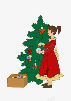 小女孩装饰圣诞树素材