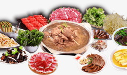 火锅肉类丰盛的火锅大餐食材高清图片