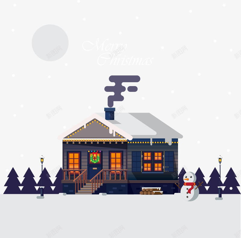 手绘卡通房屋矢量图ai免抠素材_88icon https://88icon.com 卡通 房屋 手绘 雪人 雪景 矢量图