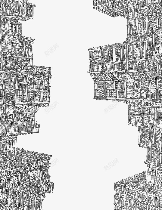 白描城市png免抠素材_88icon https://88icon.com 卡通 城市 建筑 手绘 插画 木质 白描 繁杂 速写