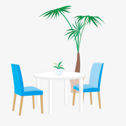 蓝色椅子桌子用餐场景矢量图素材