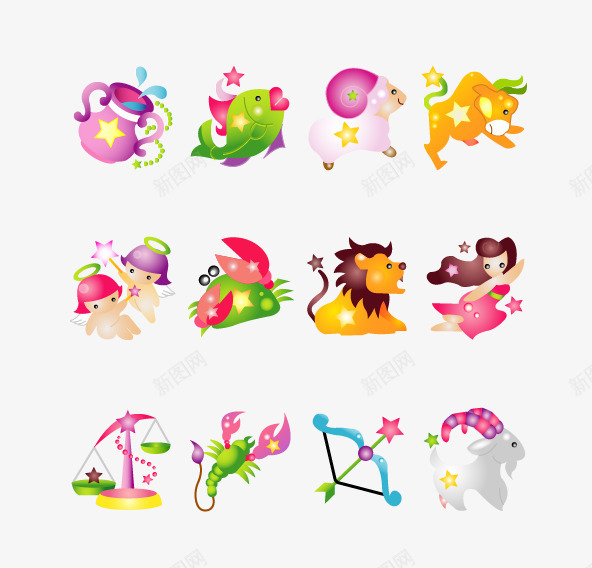 12星座卡通矢量图ai免抠素材_88icon https://88icon.com 12星座 卡通矢量 卡通素材 双子座 双鱼座 处女座 天秤座 天蝎座 射手座 巨蟹座 摩羯座 水瓶座 狮子座 白羊座 金牛座 矢量图