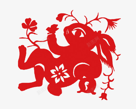 躺着的兔子png免抠素材_88icon https://88icon.com 中国风 剪纸 剪纸兔子 新年 春节 红色 节日 金兔元宝