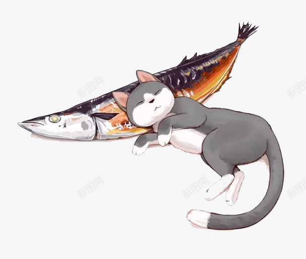 鱼和小猫png免抠素材_88icon https://88icon.com 小猫 矢量装饰 装饰 躺着的猫 鱼
