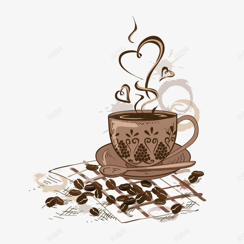 咖啡豆和一杯咖啡png免抠素材_88icon https://88icon.com 咖啡 咖啡杯 咖啡豆 热饮 食物 饮品