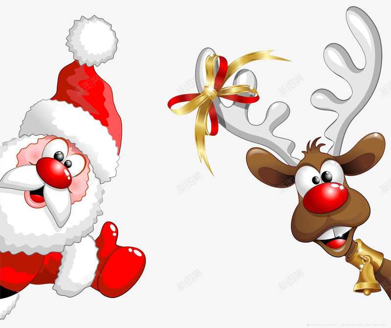 可爱的麋鹿和圣诞老人png免抠素材_88icon https://88icon.com 动物 可爱 圣诞老人 圣诞节 蝴蝶结 鹿角 麋鹿