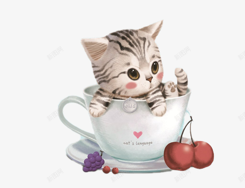 手绘杯子里的小猫咪psd免抠素材_88icon https://88icon.com 创意 卡通 小猫 手绘 杯子