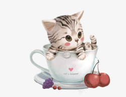 手绘杯子里的小猫咪素材