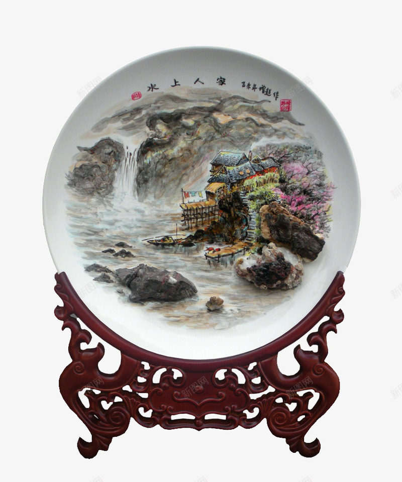 水上人家石画摆件摄影png免抠素材_88icon https://88icon.com 书法 产品实物 免抠图片 国画 圆盘 摄影 摄影图片 摆件 水上人家 石画摆件