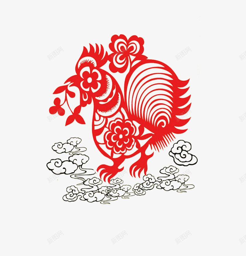 红色鸡年图案剪纸png免抠素材_88icon https://88icon.com 春节 海报 祥云 红色鸡年图案剪纸