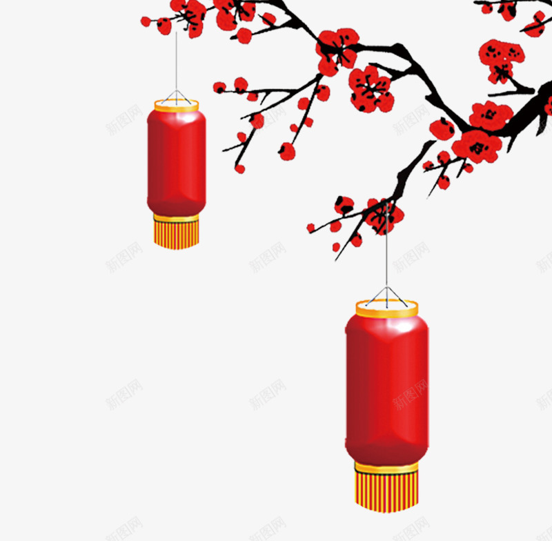 红梅红灯笼png免抠素材_88icon https://88icon.com 春节 梅花 红梅 红灯笼 腊梅 节日