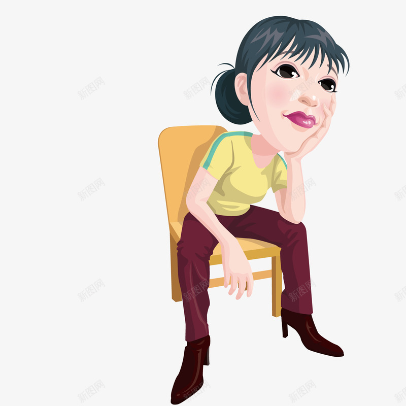 坐在椅子上手托下巴的卡通女png免抠素材_88icon https://88icon.com 下巴 卡通 想事情 椅子