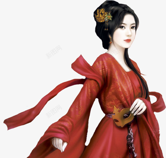 拿面具的红衣美女古风手绘png免抠素材_88icon https://88icon.com 古风 手绘 红衣 美女 面具