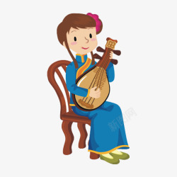 弹着琵琶的古典女士素材