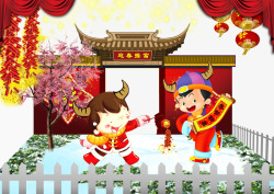 中国风福娃春节放鞭炮背景素材