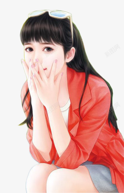 手绘眼镜红衣美女png免抠素材_88icon https://88icon.com 手绘 眼镜 红衣 美女