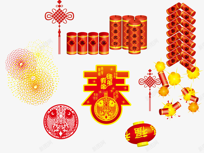 春节节日装饰png免抠素材_88icon https://88icon.com 中国结 传统春节装饰设计元素 传统节日素材 春艺术字 灯笼 爆竹 窗花 鞭炮