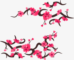 手绘桃花树枝漂浮装饰图案矢量图素材