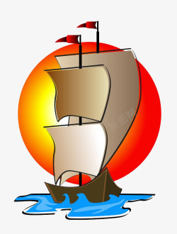 卡通帆船航海素材
