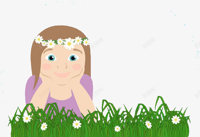 托腮趴在草坪上的小女孩png免抠素材_88icon https://88icon.com 人物插图 卡通 小女孩 托腮 花环头饰 草地上的人 趴在草坪上