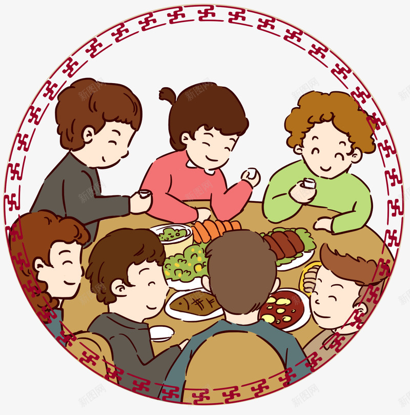 手绘全家团圆装饰插画png免抠素材_88icon https://88icon.com 卡通手绘 团圆 年三十儿 插画 装饰图案 除夕