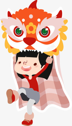 春节舞狮的小女孩素材