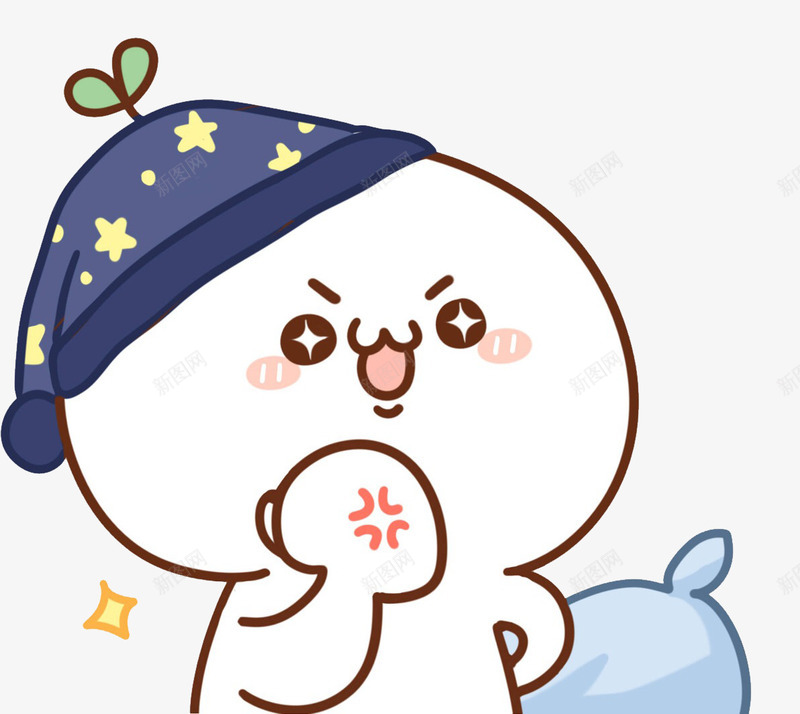 戴着睡帽的雪人psd免抠素材_88icon https://88icon.com 卡通 手绘 白色 蓝色